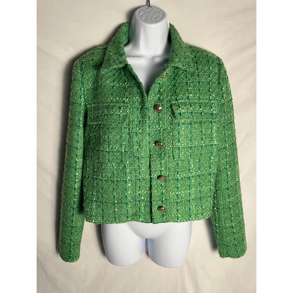 Nicole Miller Green Tweed Jacket Blazer Button Front Women’s Small